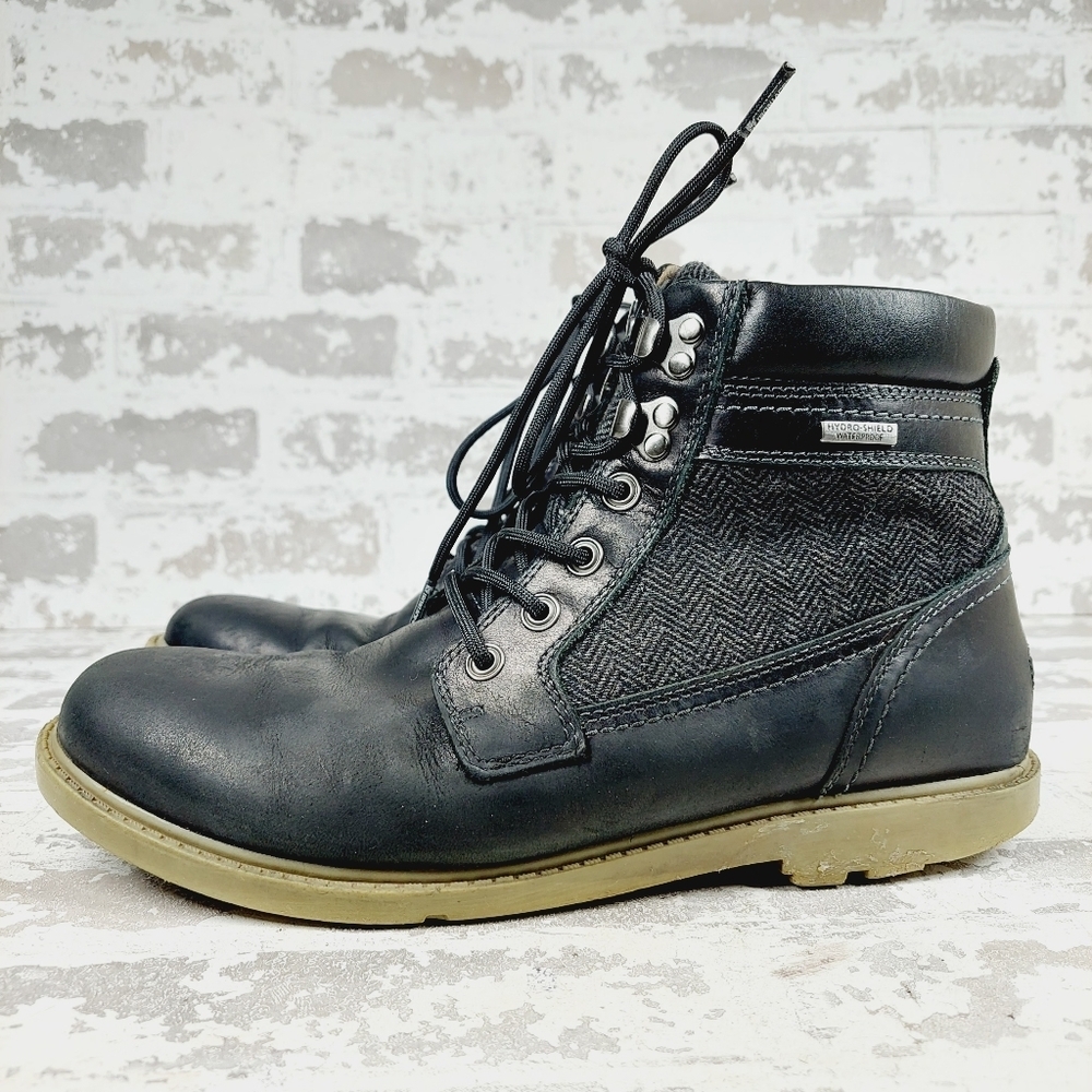 Rockport Black Leather Lace Up Combat Flat Ankle Boots I808